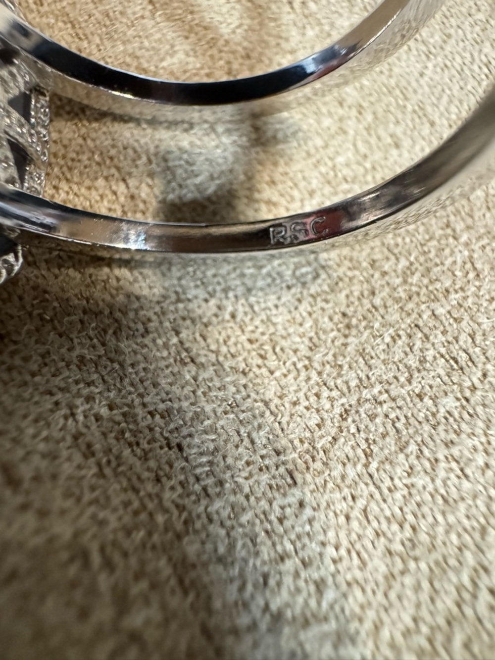 Silver Tone Gemstone Ring Light Grey Cat Eye Style with RSC marking Size 7.5 - Picture 3 of 10
